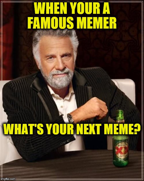 The Most Interesting Man In The World Meme | WHEN YOUR A FAMOUS MEMER; WHAT'S YOUR NEXT MEME? | image tagged in memes,the most interesting man in the world | made w/ Imgflip meme maker