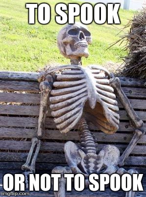 Waiting Skeleton Meme |  TO SPOOK; OR NOT TO SPOOK | image tagged in memes,waiting skeleton | made w/ Imgflip meme maker