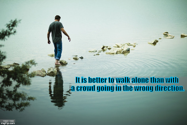It is better to walk alone than with a crowd going in the wrong direction. | image tagged in barefoot | made w/ Imgflip meme maker