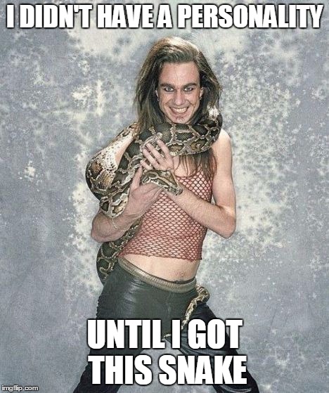 Fabulous Frank And His Snake | I DIDN'T HAVE A PERSONALITY; UNTIL I GOT THIS SNAKE | image tagged in memes,fabulous frank and his snake | made w/ Imgflip meme maker