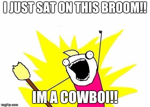 X All The Y | I JUST SAT ON THIS BROOM!! IM A COWBOI!! | image tagged in memes,x all the y | made w/ Imgflip meme maker