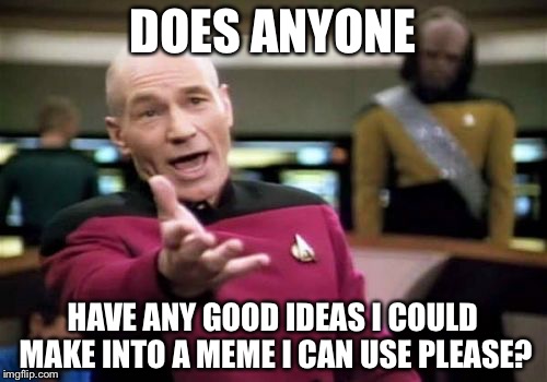 Picard Wtf Meme | DOES ANYONE; HAVE ANY GOOD IDEAS I COULD MAKE INTO A MEME I CAN USE PLEASE? | image tagged in memes,picard wtf | made w/ Imgflip meme maker