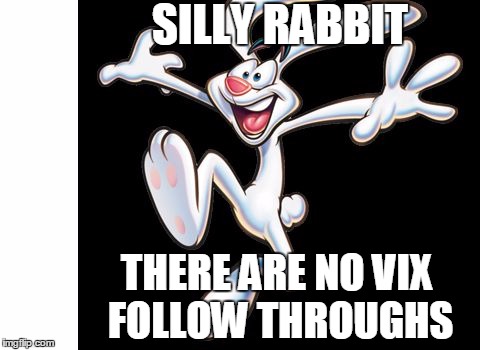 Silly Rabbit | SILLY RABBIT; THERE ARE NO VIX FOLLOW THROUGHS | image tagged in silly rabbit | made w/ Imgflip meme maker