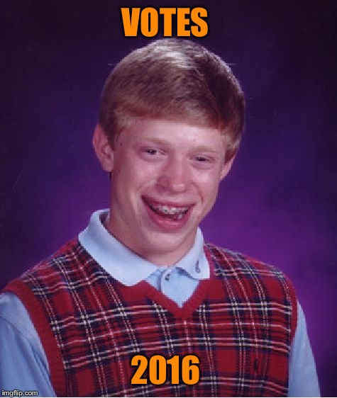 Bad Luck Brian | VOTES; 2016 | image tagged in memes,bad luck brian | made w/ Imgflip meme maker