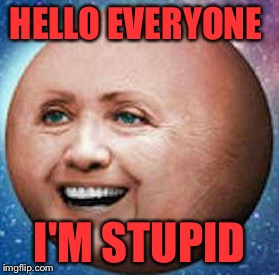 HELLO EVERYONE; I'M STUPID | image tagged in hillary stupid | made w/ Imgflip meme maker