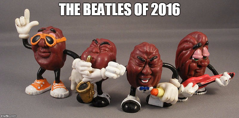 If the Beatles were together in 2016 | THE BEATLES OF 2016 | image tagged in the beatles,john lennon,paul mccartney,ringo starr,george harrison | made w/ Imgflip meme maker