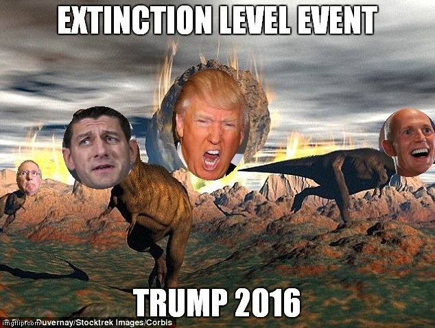 EXTINCTION LEVEL EVENT; TRUMP 2016 | image tagged in extinction event 2016 | made w/ Imgflip meme maker