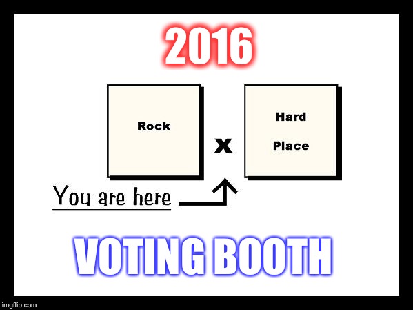 Rock/hard place | 2016; VOTING BOOTH | image tagged in rock/hard place | made w/ Imgflip meme maker