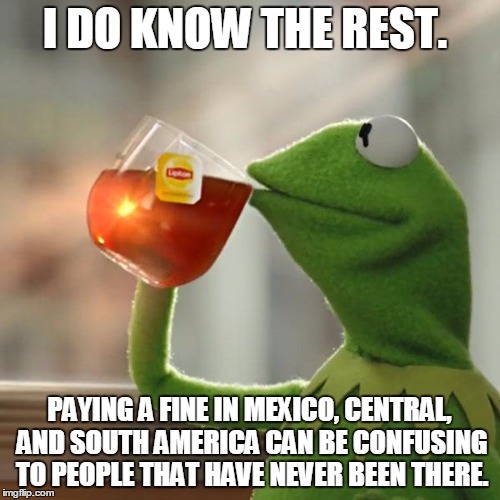 But That's None Of My Business Meme | I DO KNOW THE REST. PAYING A FINE IN MEXICO, CENTRAL, AND SOUTH AMERICA CAN BE CONFUSING TO PEOPLE THAT HAVE NEVER BEEN THERE. | image tagged in memes,but thats none of my business,kermit the frog | made w/ Imgflip meme maker