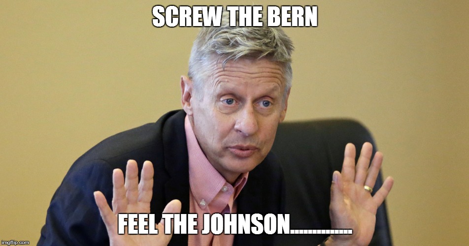 SCREW THE BERN; FEEL THE JOHNSON.............. | image tagged in hashtag | made w/ Imgflip meme maker