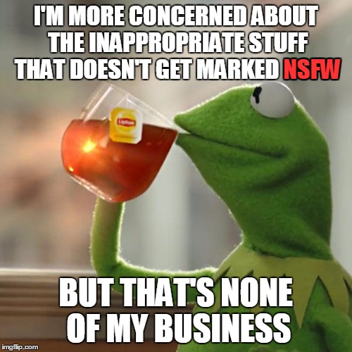 But That's None Of My Business Meme | I'M MORE CONCERNED ABOUT THE INAPPROPRIATE STUFF THAT DOESN'T GET MARKED NSFW BUT THAT'S NONE OF MY BUSINESS NSFW | image tagged in memes,but thats none of my business,kermit the frog | made w/ Imgflip meme maker