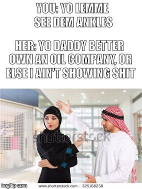 Atleast my goat isn't a goldigger |  YOU: YO LEMME SEE DEM ANKLES; HER: YO DADDY BETTER OWN AN OIL COMPANY, OR ELSE I AIN'T SHOWING SHIT | image tagged in arab,memes,goat | made w/ Imgflip meme maker
