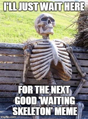 Waiting Skeleton Meme | I'LL JUST WAIT HERE FOR THE NEXT GOOD 'WAITING SKELETON' MEME | image tagged in memes,waiting skeleton | made w/ Imgflip meme maker