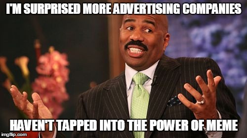 Steve Harvey Meme | I'M SURPRISED MORE ADVERTISING COMPANIES HAVEN'T TAPPED INTO THE POWER OF MEME | image tagged in memes,steve harvey | made w/ Imgflip meme maker