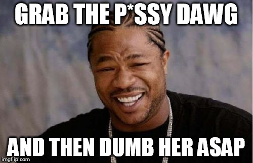 Yo Dawg Heard You Meme | GRAB THE P*SSY DAWG AND THEN DUMB HER ASAP | image tagged in memes,yo dawg heard you | made w/ Imgflip meme maker