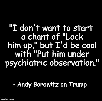 Blank | "I don't want to start a chant of "Lock him up," but I'd be cool with "Put him under psychiatric observation."; - Andy Borowitz on Trump | image tagged in blank | made w/ Imgflip meme maker