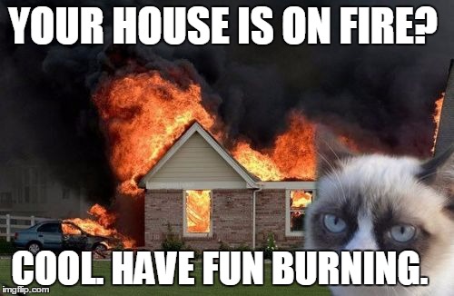 Burn Kitty | YOUR HOUSE IS ON FIRE? COOL. HAVE FUN BURNING. | image tagged in memes,burn kitty | made w/ Imgflip meme maker