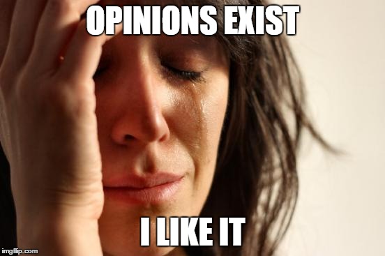 First World Problems Meme | OPINIONS EXIST I LIKE IT | image tagged in memes,first world problems | made w/ Imgflip meme maker