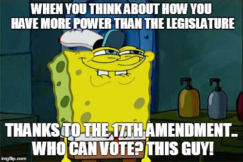 Don't You Squidward | WHEN YOU THINK ABOUT HOW YOU HAVE MORE POWER THAN THE LEGISLATURE; THANKS TO THE 17TH AMENDMENT.. WHO CAN VOTE? THIS GUY! | image tagged in memes,dont you squidward | made w/ Imgflip meme maker