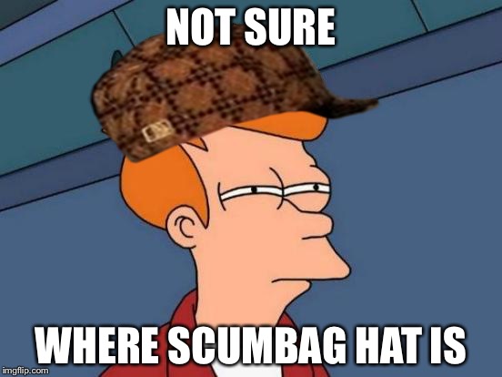 Futurama Fry Meme | NOT SURE; WHERE SCUMBAG HAT IS | image tagged in memes,futurama fry,scumbag | made w/ Imgflip meme maker