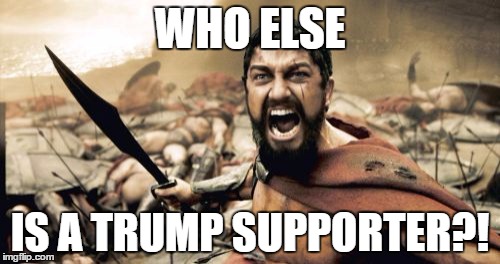 Sparta Leonidas Meme | WHO ELSE; IS A TRUMP SUPPORTER?! | image tagged in memes,sparta leonidas | made w/ Imgflip meme maker