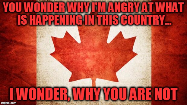 Canada | YOU WONDER WHY I'M ANGRY AT WHAT IS HAPPENING IN THIS COUNTRY... I WONDER, WHY YOU ARE NOT | image tagged in canada | made w/ Imgflip meme maker