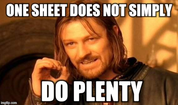 One Does Not Simply Meme | ONE SHEET DOES NOT SIMPLY; DO PLENTY | image tagged in memes,one does not simply | made w/ Imgflip meme maker