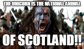 THE UNICORN IS THE NATIONAL ANIMAL OF SCOTLAND!! | made w/ Imgflip meme maker
