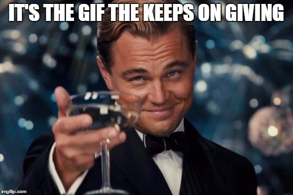 Leonardo Dicaprio Cheers Meme | IT'S THE GIF THE KEEPS ON GIVING | image tagged in memes,leonardo dicaprio cheers | made w/ Imgflip meme maker