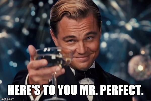 Leonardo Dicaprio Cheers Meme | HERE'S TO YOU MR. PERFECT. | image tagged in memes,leonardo dicaprio cheers | made w/ Imgflip meme maker