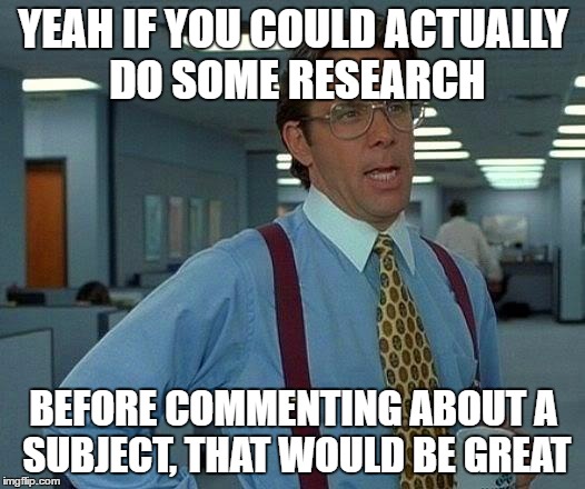 YEAH IF YOU COULD ACTUALLY DO SOME RESEARCH BEFORE COMMENTING ABOUT A SUBJECT, THAT WOULD BE GREAT | image tagged in memes,that would be great | made w/ Imgflip meme maker