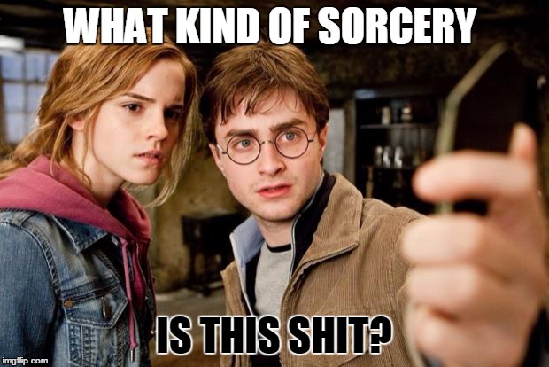 Harry potter selfie | WHAT KIND OF SORCERY; IS THIS SHIT? | image tagged in harry potter selfie | made w/ Imgflip meme maker