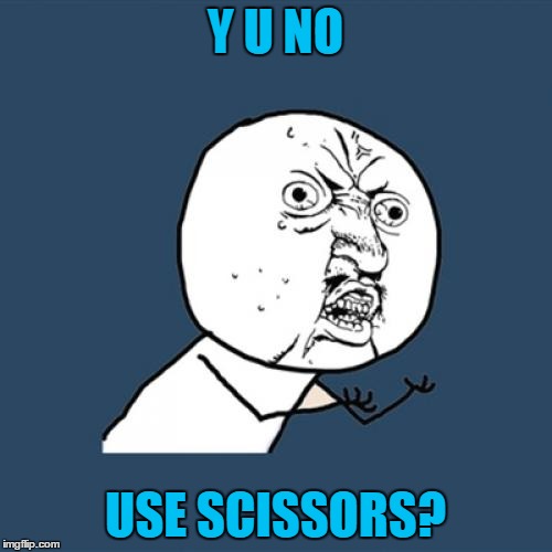 Y U No Meme | Y U NO USE SCISSORS? | image tagged in memes,y u no | made w/ Imgflip meme maker