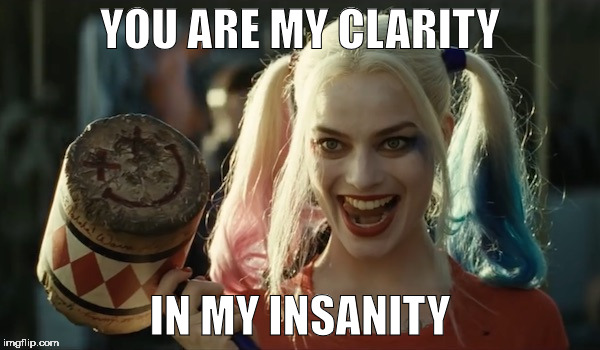 Suicide Squad | YOU ARE MY CLARITY; IN MY INSANITY | image tagged in suicide squad,claity,insanity,harley quinn | made w/ Imgflip meme maker