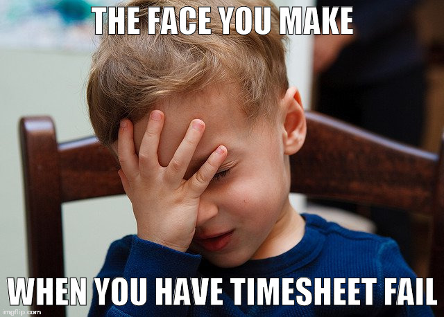 Timesheet Fail | THE FACE YOU MAKE; WHEN YOU HAVE TIMESHEET FAIL | image tagged in timesheet reminder | made w/ Imgflip meme maker