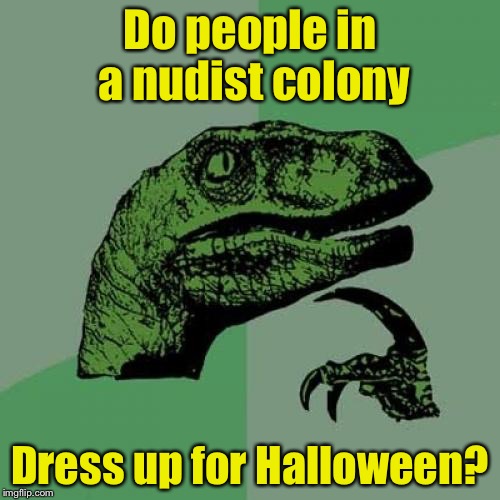 Philosoraptor | Do people in a nudist colony; Dress up for Halloween? | image tagged in memes,philosoraptor | made w/ Imgflip meme maker
