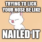 TRYING TO LICK YOUR NOSE BE LIKE; NAILED IT | image tagged in nailed it | made w/ Imgflip meme maker