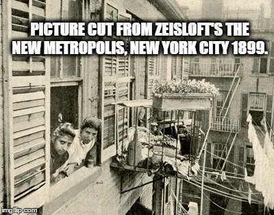 tenement living in NY | PICTURE CUT FROM ZEISLOFT'S THE NEW METROPOLIS, NEW YORK CITY 1899. | image tagged in new york city | made w/ Imgflip meme maker