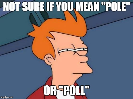 NOT SURE IF YOU MEAN "POLE" OR "POLL" | image tagged in memes,futurama fry | made w/ Imgflip meme maker