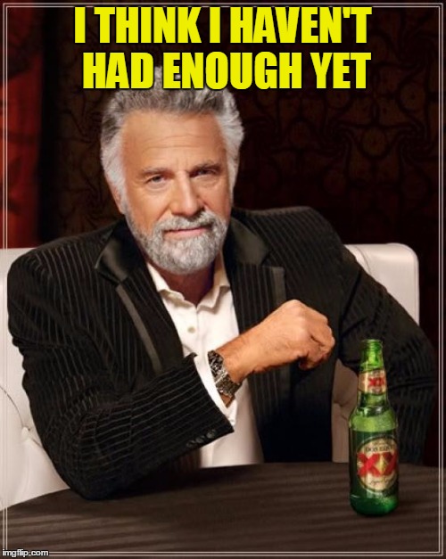 The Most Interesting Man In The World Meme | I THINK I HAVEN'T HAD ENOUGH YET | image tagged in memes,the most interesting man in the world | made w/ Imgflip meme maker