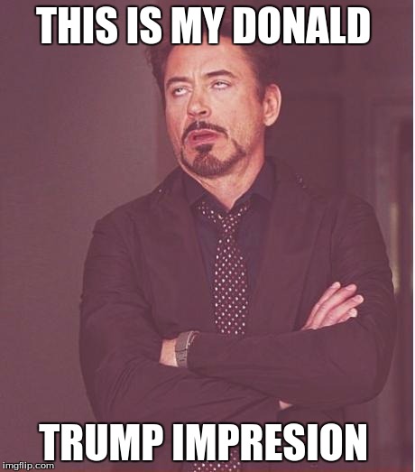 Face You Make Robert Downey Jr Meme | THIS IS MY DONALD; TRUMP IMPRESION | image tagged in memes,face you make robert downey jr | made w/ Imgflip meme maker