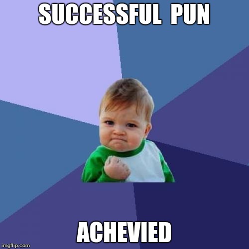 SUCCESSFUL  PUN ACHEVIED | image tagged in memes,success kid | made w/ Imgflip meme maker