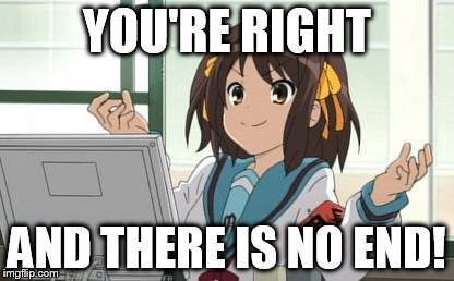 Haruhi Computer | YOU'RE RIGHT AND THERE IS NO END! | image tagged in haruhi computer | made w/ Imgflip meme maker