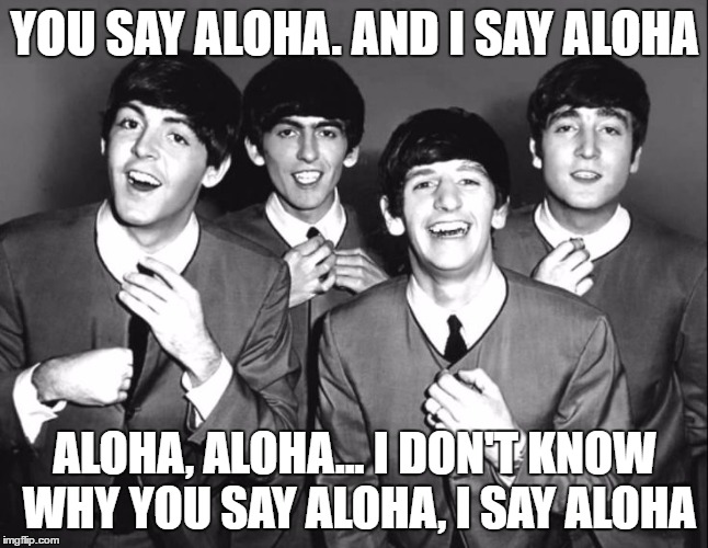 YOU SAY ALOHA. AND I SAY ALOHA ALOHA, ALOHA... I DON'T KNOW WHY YOU SAY ALOHA, I SAY ALOHA | made w/ Imgflip meme maker