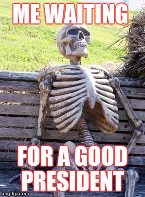 Waiting Skeleton Meme | ME WAITING; FOR A GOOD PRESIDENT | image tagged in memes,waiting skeleton | made w/ Imgflip meme maker