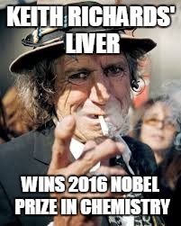 Keith Richards | KEITH RICHARDS' LIVER; WINS 2016 NOBEL PRIZE IN CHEMISTRY | image tagged in keith richards | made w/ Imgflip meme maker