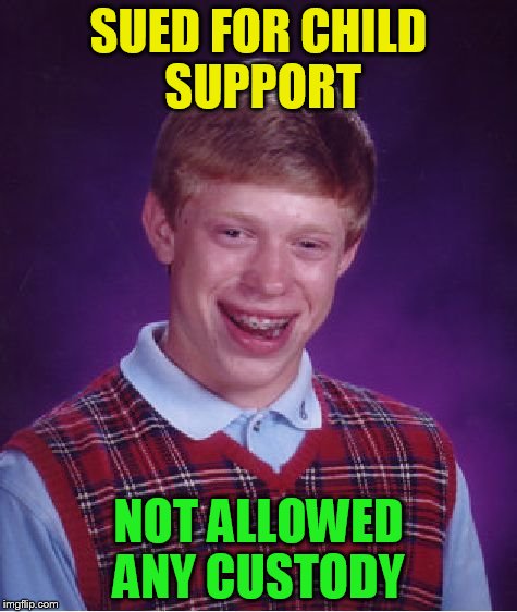 Bad Luck Brian Meme | SUED FOR CHILD SUPPORT NOT ALLOWED ANY CUSTODY | image tagged in memes,bad luck brian | made w/ Imgflip meme maker