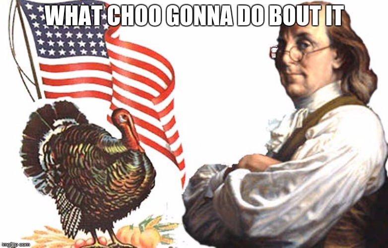 Ben Franklin Turkey | WHAT CHOO GONNA DO BOUT IT | image tagged in america,usa,turkey,benjamin franklin | made w/ Imgflip meme maker