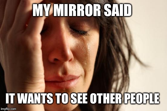 First World Problems Meme | MY MIRROR SAID IT WANTS TO SEE OTHER PEOPLE | image tagged in memes,first world problems | made w/ Imgflip meme maker