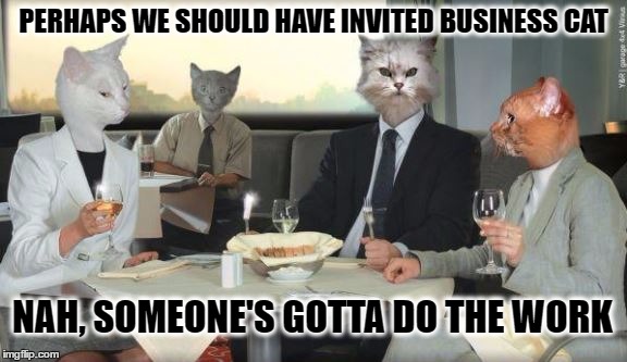 PERHAPS WE SHOULD HAVE INVITED BUSINESS CAT NAH, SOMEONE'S GOTTA DO THE WORK | made w/ Imgflip meme maker